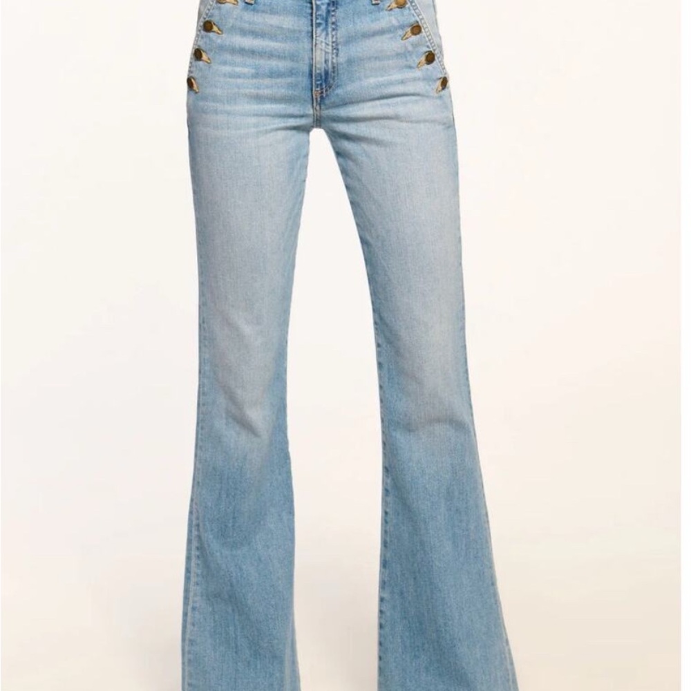 Ramy Brook Light Wash Blue High-Rise Flared Jeans - Picture 3 of 7